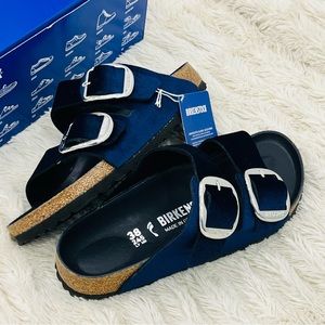 Birkenstock Arizona Velvet Sandals Navy Blue Velvet New in Box